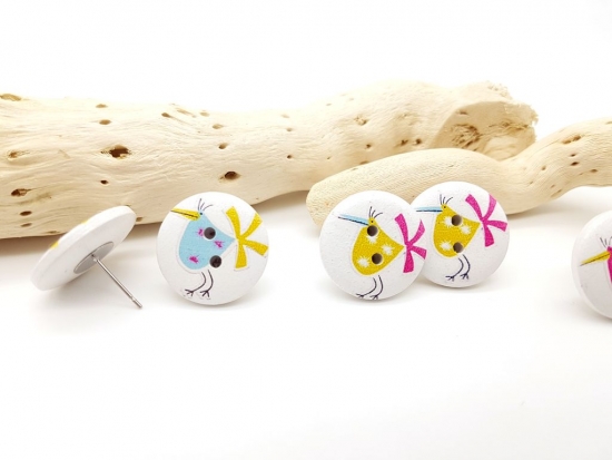 Preview: verrückte Vögel Knopf Ohrstecker